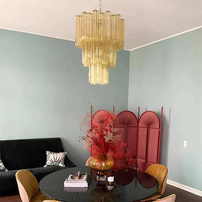 Elegant Yellow Murano Glass Tube Chandelier 25.6" - Zelno Lighting