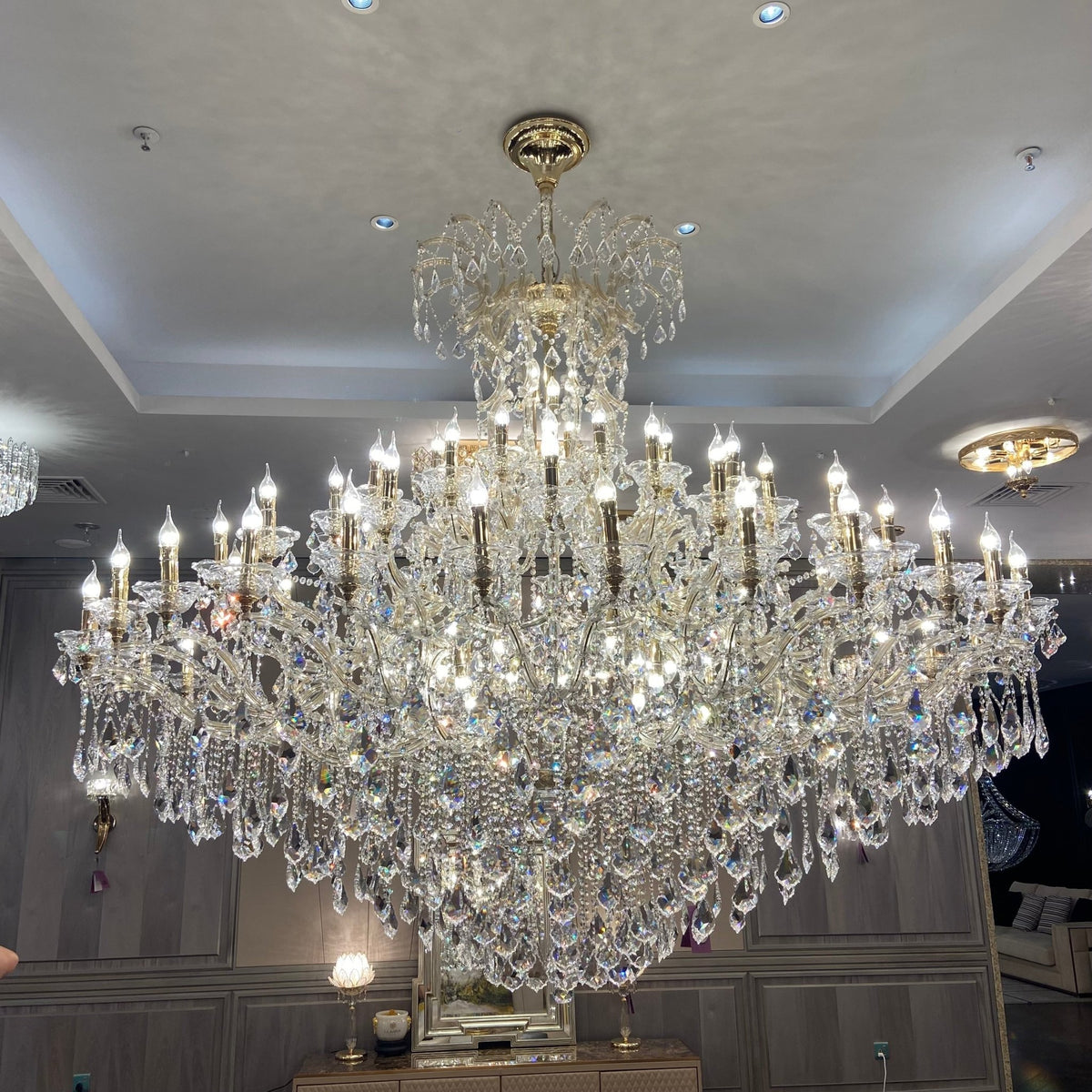 Extra Large Multi - layers Luxury Candle Branch Crystal Chandelier for Living Room/Foyer/Stairs - Zelno Lighting