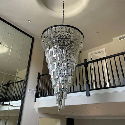 Extra Large Multi - Tiered Spiral Crystal Chandelier In Black Finish - Zelno Lighting