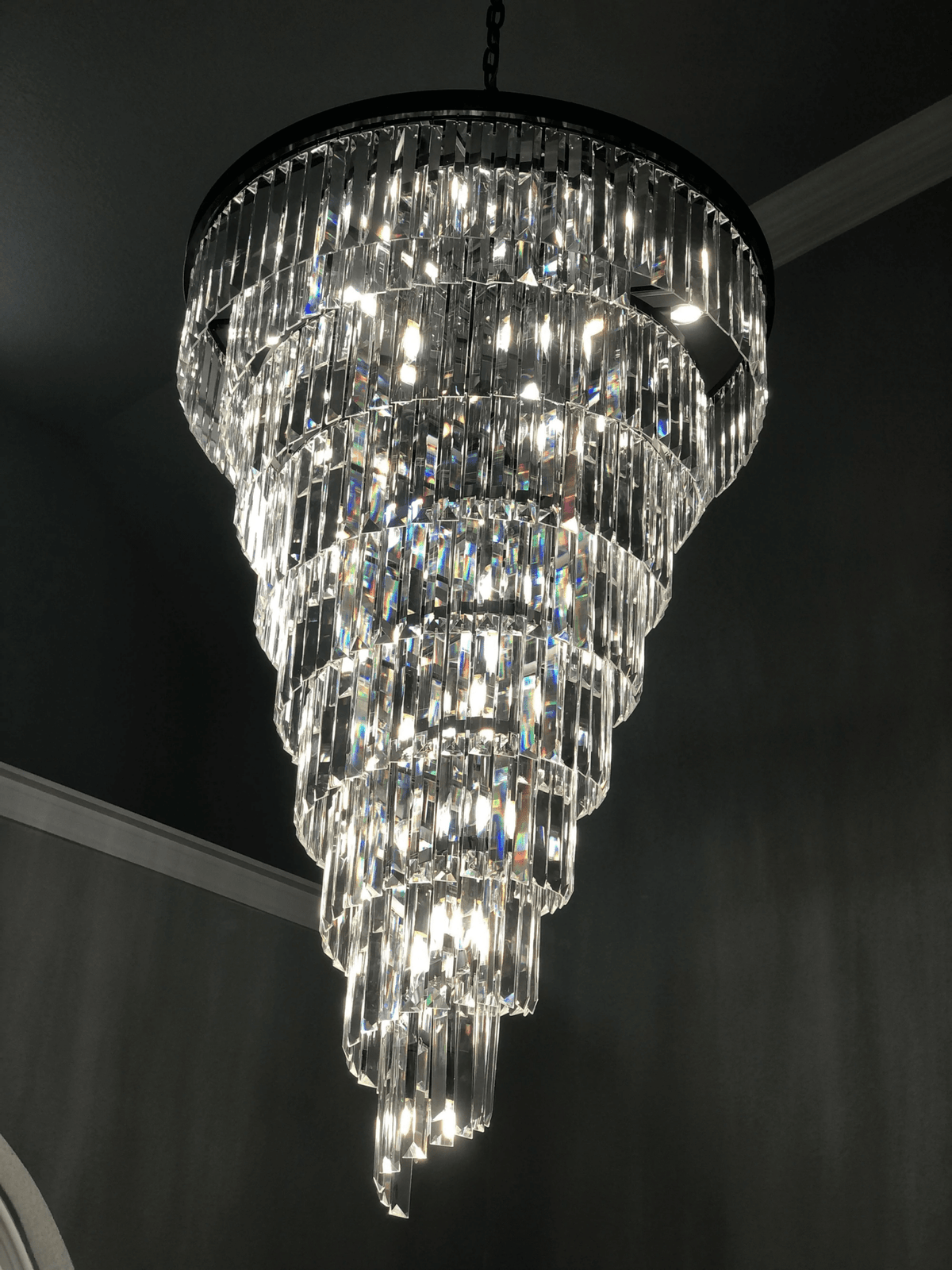 Extra Large Multi - Tiered Spiral Crystal Chandelier In Black Finish - Zelno Lighting