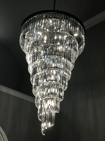 Extra Large Multi - Tiered Spiral Crystal Chandelier In Black Finish - Zelno Lighting