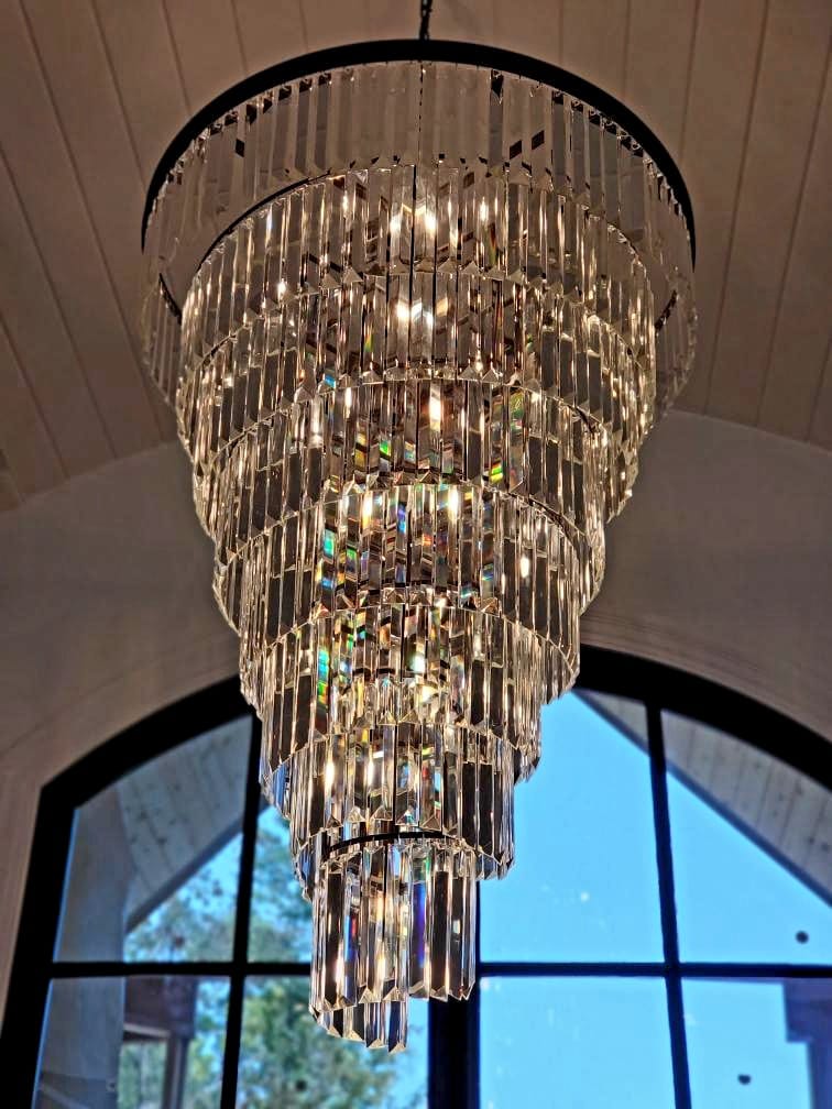 Extra Large Multi - Tiered Spiral Crystal Chandelier In Black Finish - Zelno Lighting