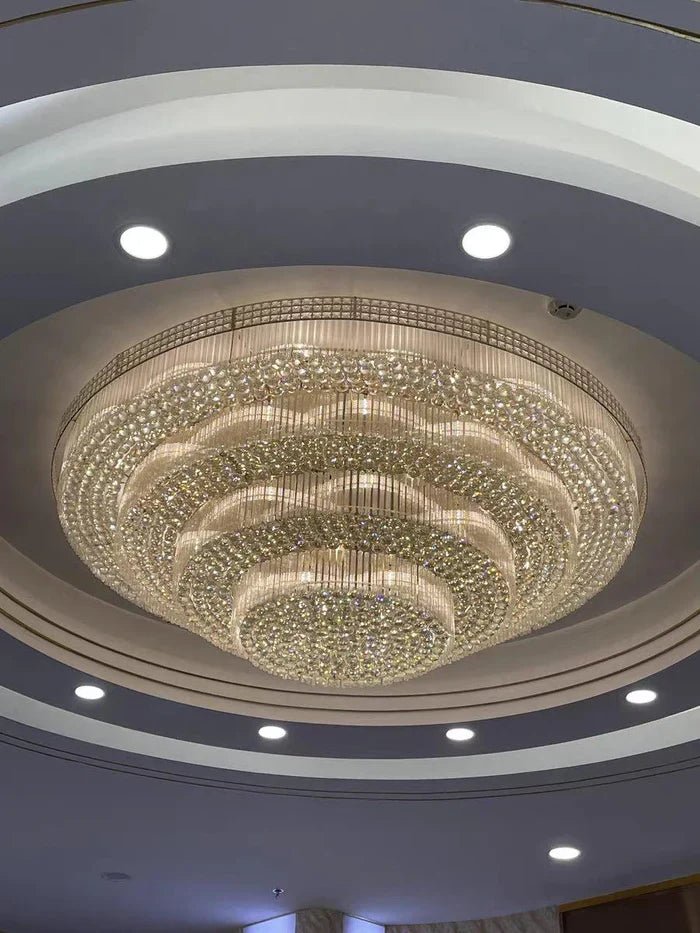 Extra Large Three Layers Round Luxury Flush Mounted Crystal Chandelier for Living Room - Zelno Lighting