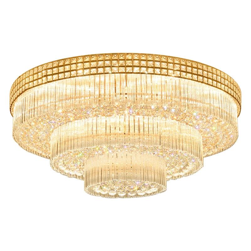 Extra Large Three Layers Round Luxury Flush Mounted Crystal Chandelier for Living Room - Zelno Lighting