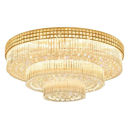 Extra Large Three Layers Round Luxury Flush Mounted Crystal Chandelier for Living Room - Zelno Lighting