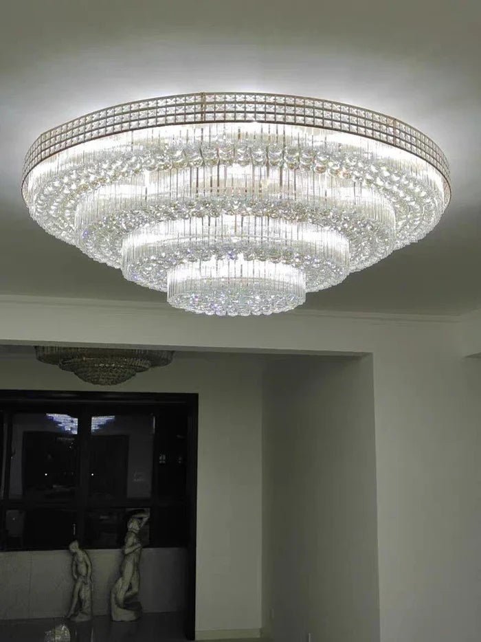 Extra Large Three Layers Round Luxury Flush Mounted Crystal Chandelier for Living Room - Zelno Lighting