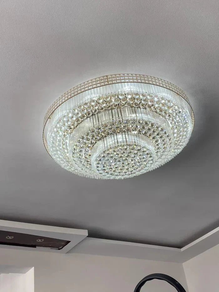 Extra Large Three Layers Round Luxury Flush Mounted Crystal Chandelier for Living Room - Zelno Lighting