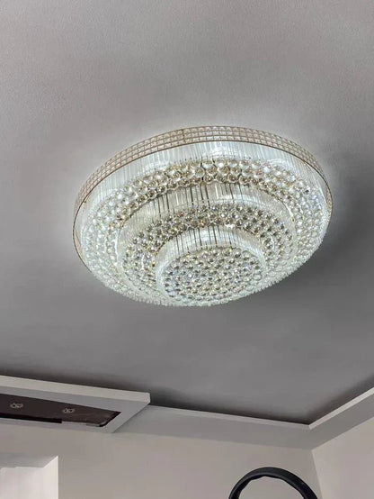 Extra Large Three Layers Round Luxury Flush Mounted Crystal Chandelier for Living Room - Zelno Lighting