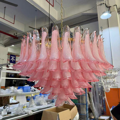 Gold & Pink Barcelona Murano Chandelier with 16 E14 Bulbs - Zelno Lighting