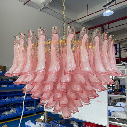 Gold & Pink Barcelona Murano Chandelier with 16 E14 Bulbs - Zelno Lighting