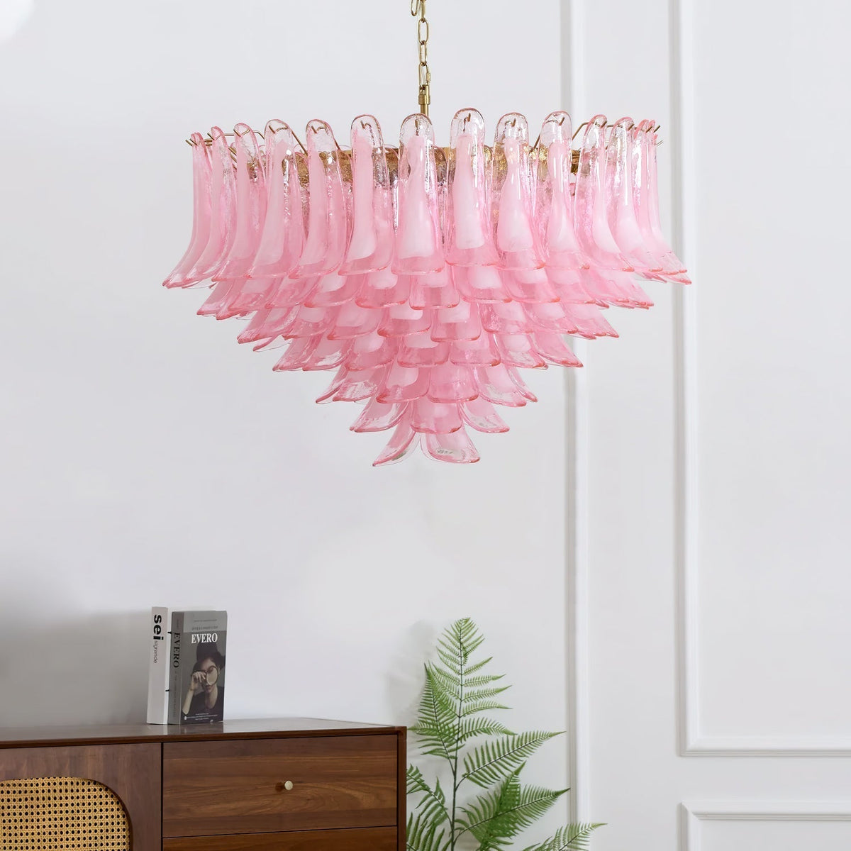 Gold & Pink Barcelona Murano Chandelier with 16 E14 Bulbs - Zelno Lighting