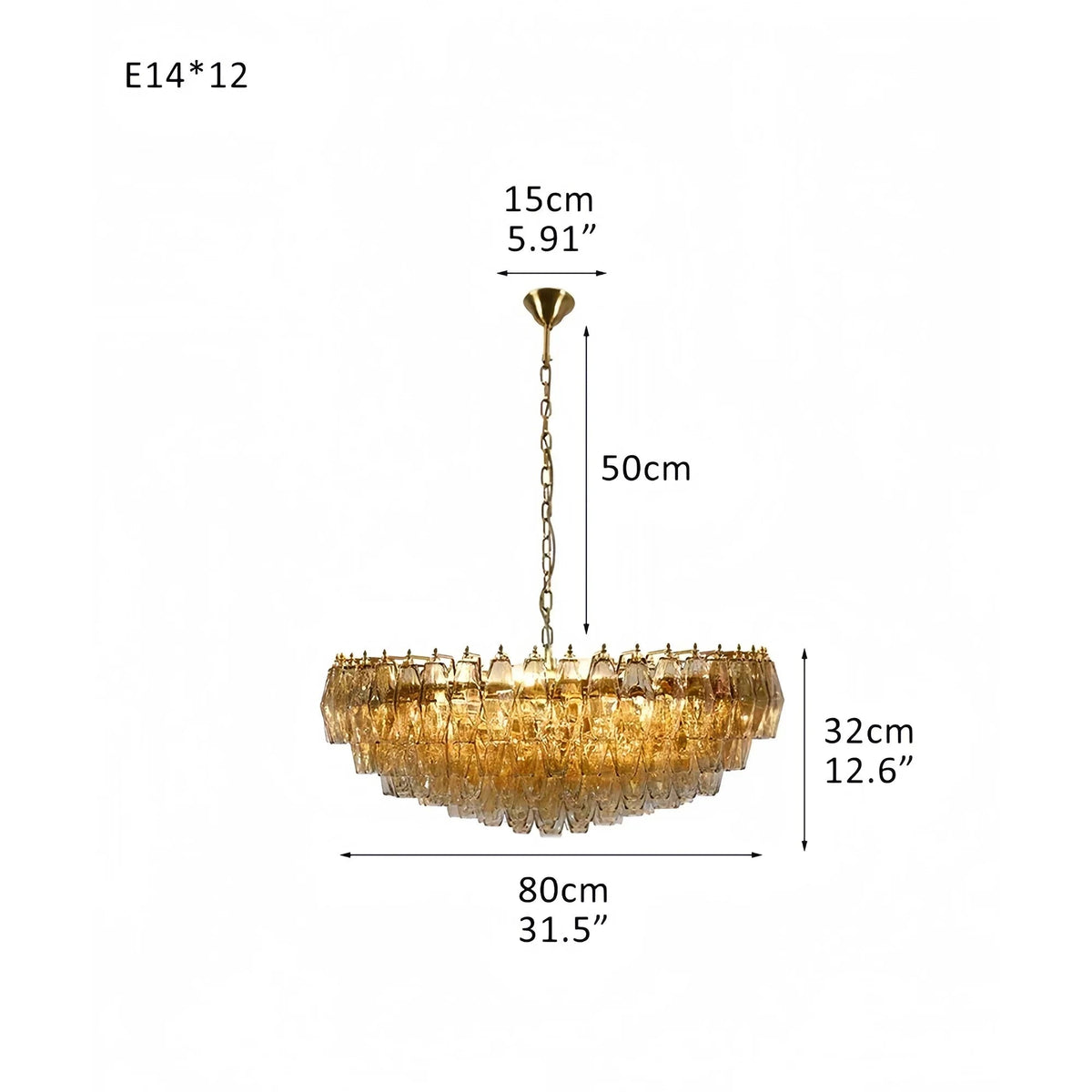 Hand Blown Tier Glass Large Murano Chandelier 24"31"40" - Zelno Lighting