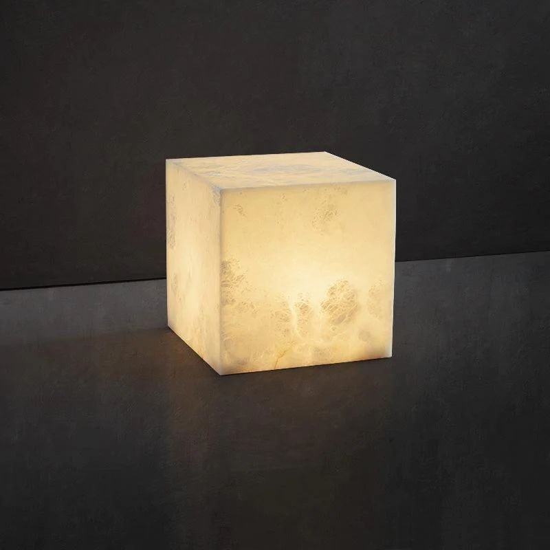 Janet Alabaster Cubic Table Lamp, Bedside Table Lamp - Zelno Lighting