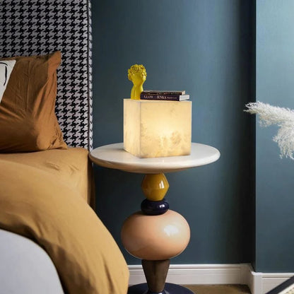 Janet Alabaster Cubic Table Lamp, Bedside Table Lamp - Zelno Lighting