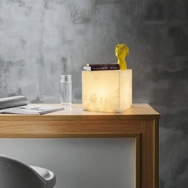 Janet Alabaster Cubic Table Lamp, Bedside Table Lamp - Zelno Lighting
