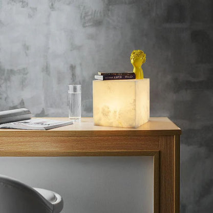 Janet Alabaster Cubic Table Lamp, Bedside Table Lamp - Zelno Lighting