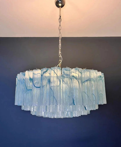 Large Murano glass Chandelier - 101 blue alabaster glass tube - Zelno Lighting