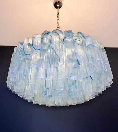 Large Murano glass Chandelier - 101 blue alabaster glass tube - Zelno Lighting
