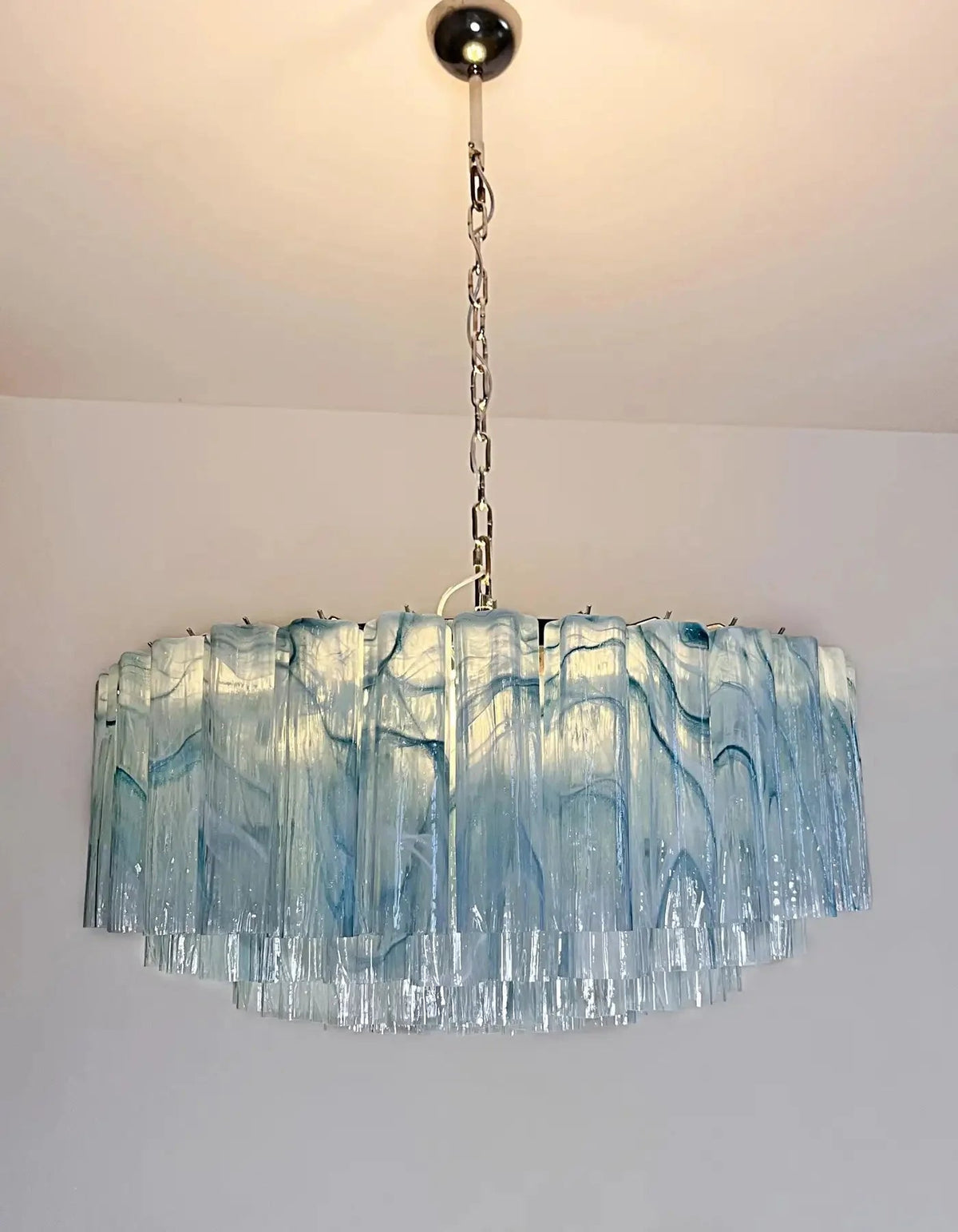 Large Murano glass Chandelier - 101 blue alabaster glass tube - Zelno Lighting