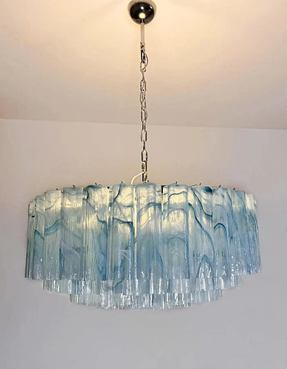 Large Murano glass Chandelier - 101 blue alabaster glass tube - Zelno Lighting