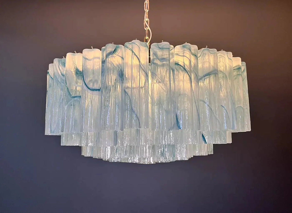 Large Murano glass Chandelier - 101 blue alabaster glass tube - Zelno Lighting