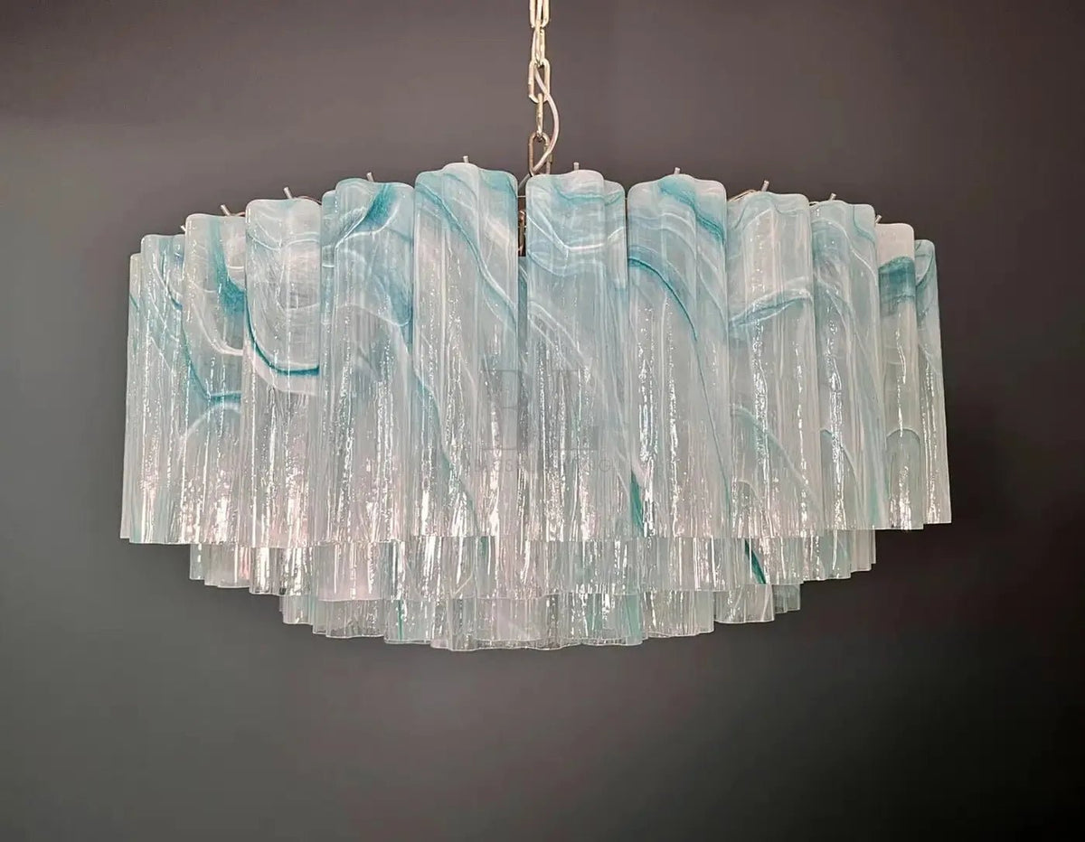 Large Murano glass Chandelier - 101 blue alabaster glass tube - Zelno Lighting