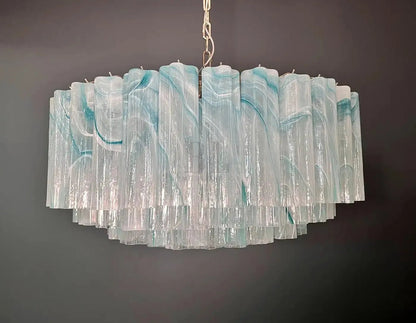 Large Murano glass Chandelier - 101 blue alabaster glass tube - Zelno Lighting