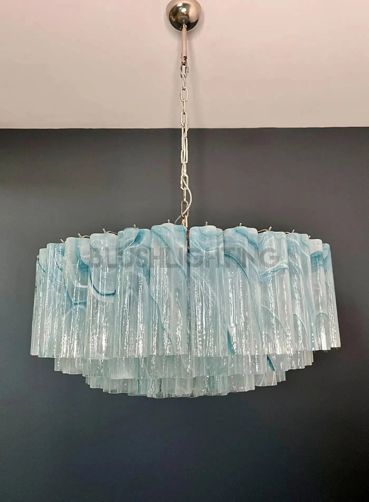 Large Murano glass Chandelier - 101 blue alabaster glass tube - Zelno Lighting
