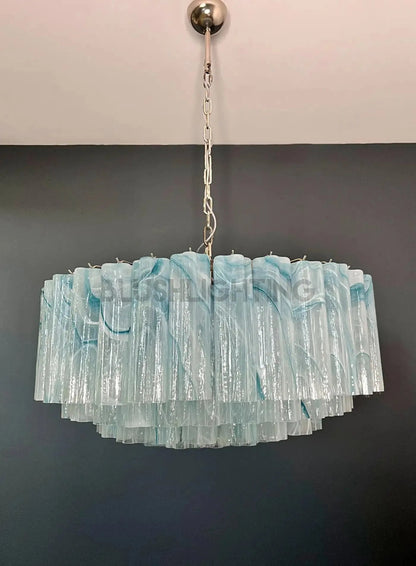 Large Murano glass Chandelier - 101 blue alabaster glass tube - Zelno Lighting