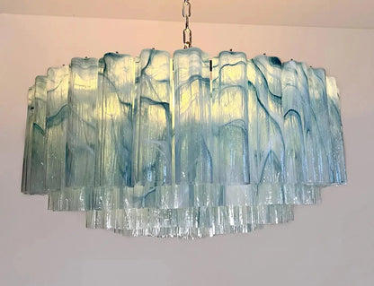 Large Murano glass Chandelier - 101 blue alabaster glass tube - Zelno Lighting