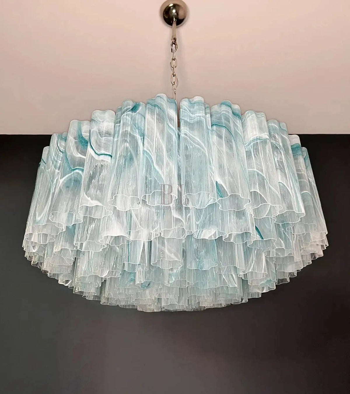 Large Murano glass Chandelier - 101 blue alabaster glass tube - Zelno Lighting