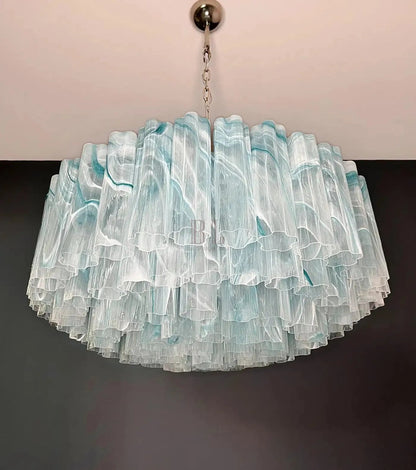Large Murano glass Chandelier - 101 blue alabaster glass tube - Zelno Lighting