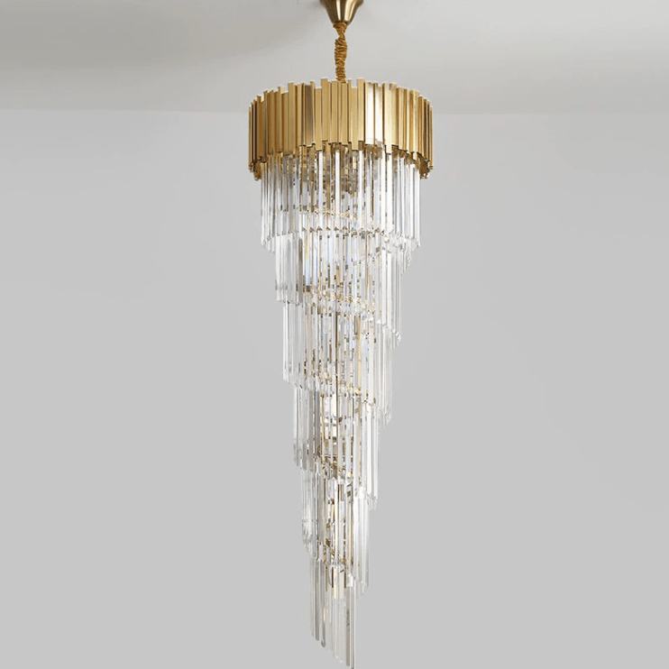 Luxury Gold Spiral Crystal Chandelier for Staircase/Foyer/Entryway - Zelno Lighting