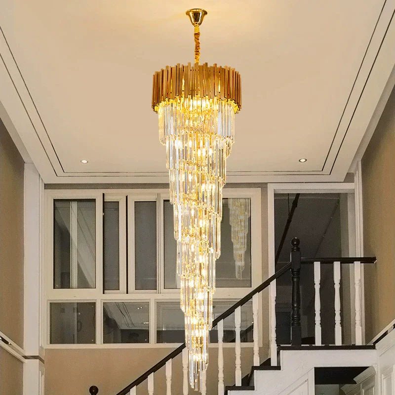 Luxury Gold Spiral Crystal Chandelier for Staircase/Foyer/Entryway - Zelno Lighting