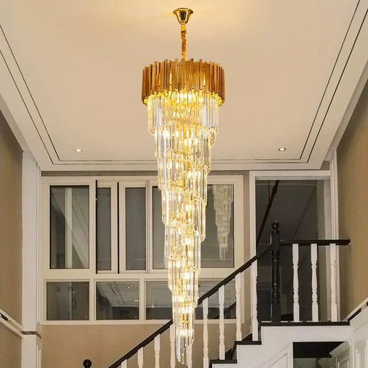 Luxury Gold Spiral Crystal Chandelier for Staircase/Foyer/Entryway - Zelno Lighting