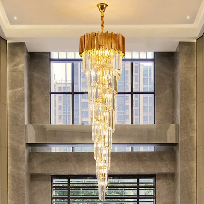 Luxury Gold Spiral Crystal Chandelier for Staircase/Foyer/Entryway - Zelno Lighting