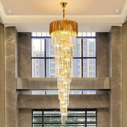Luxury Gold Spiral Crystal Chandelier for Staircase/Foyer/Entryway - Zelno Lighting