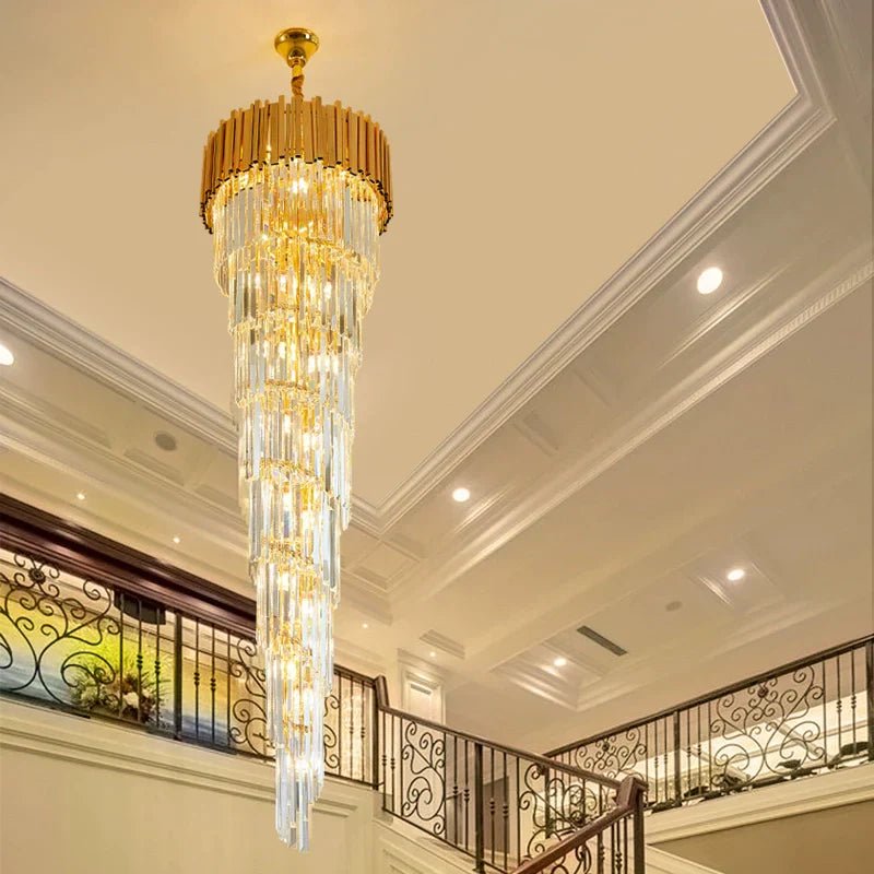 Luxury Gold Spiral Crystal Chandelier for Staircase/Foyer/Entryway - Zelno Lighting