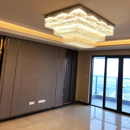Modern Extra 2/3 Tiered Flush Mount Crystal Chandelier for Large Area - Zelno Lighting