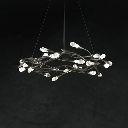 Modern Linear/Round Floral Branches Crystal Chandelier - Zelno Lighting