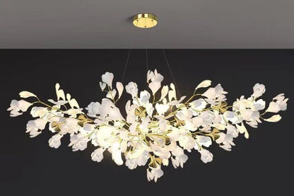 Modern Luxury Linear Ginkgo Ceramic Chandelier for Dining Room/Kitchen Island - Zelno Lighting