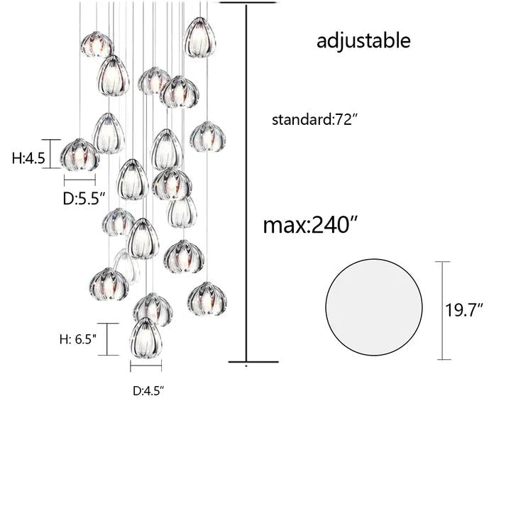 Modern Nordic Style Hand Blown Glass Pendant Crystal Chandelier For Dining Room/Living Room/Stairwell - Zelno Lighting