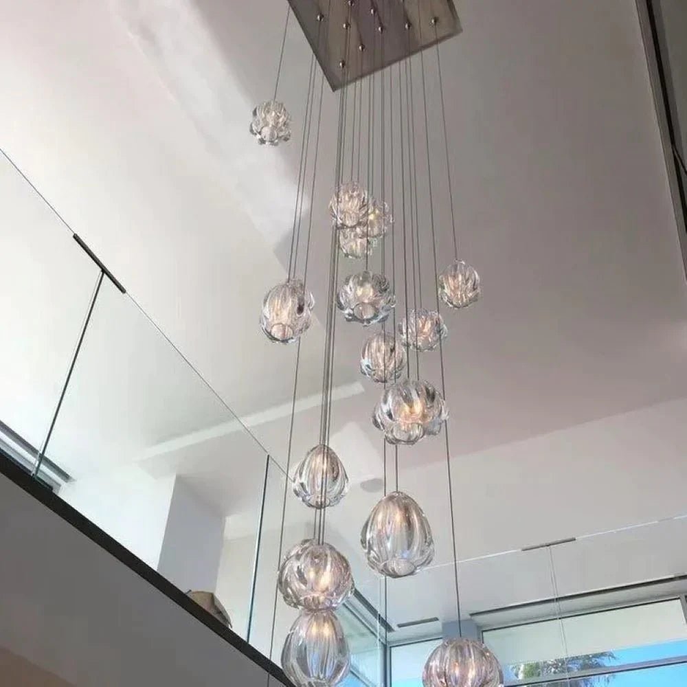 Modern Nordic Style Hand Blown Glass Pendant Crystal Chandelier For Dining Room/Living Room/Stairwell - Zelno Lighting
