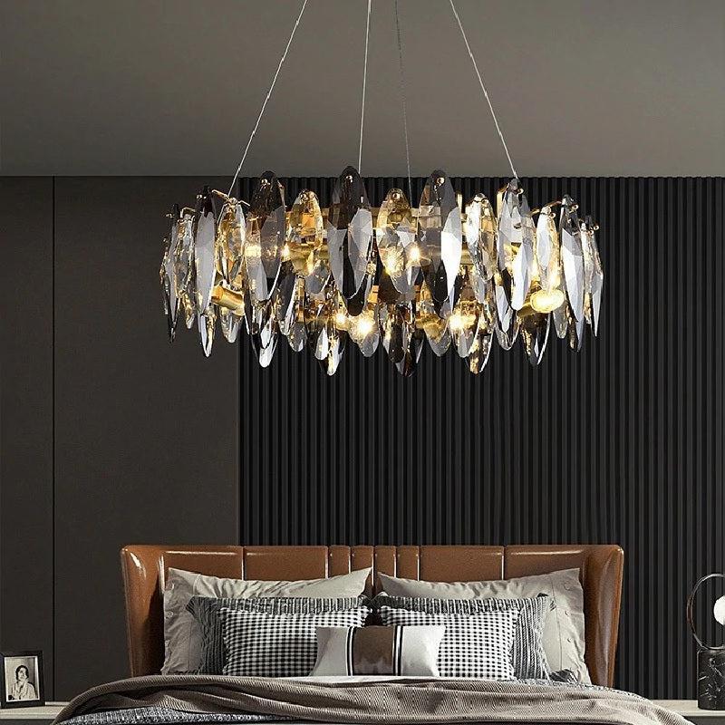 Modern Round Smoke Crystal Chandelier - Zelno Lighting