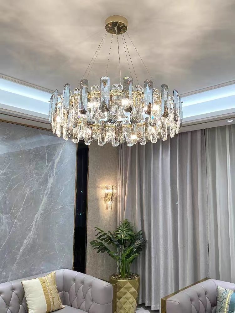 Modern Smoky Gray Crystal Chandelier Gleamy Light Fixture for Living/Dining Room/ Bedroom/ Home Office - Zelno Lighting