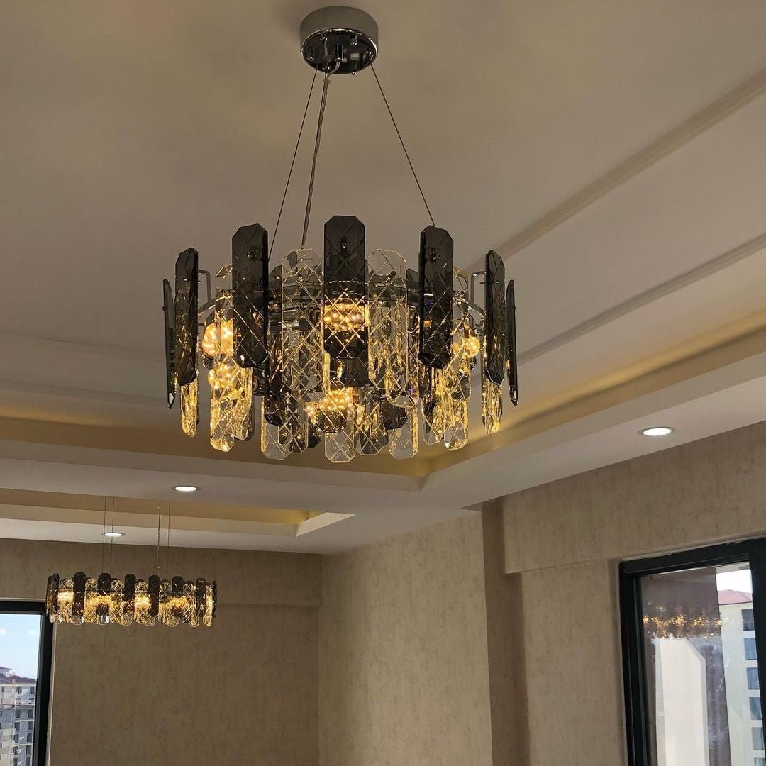 Modern Smoky Gray Crystal Chandelier Gleamy Light Fixture for Living/Dining Room/ Bedroom/ Home Office - Zelno Lighting