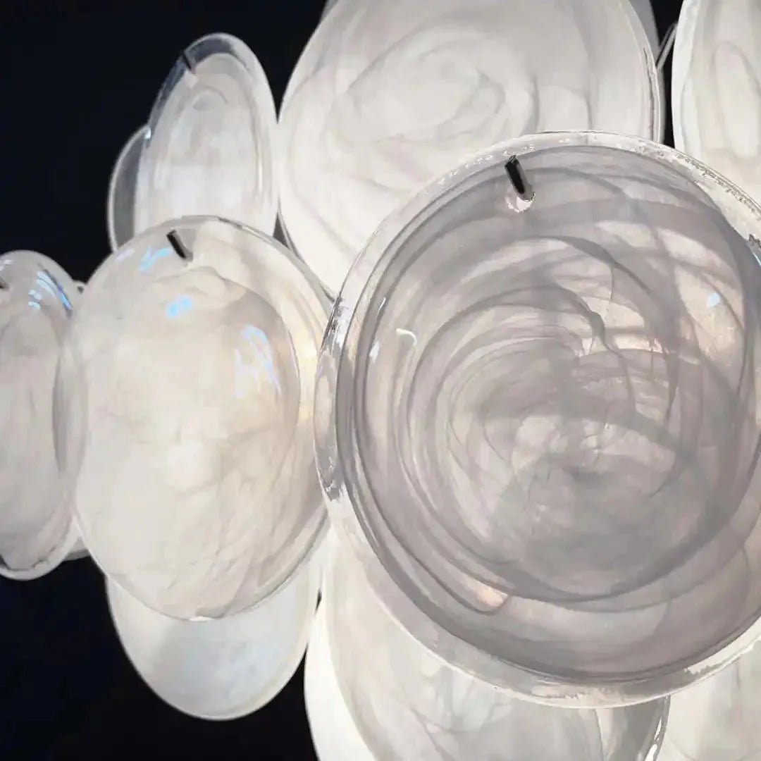 Murano Chandelier 36 White Disks - Zelno Lighting