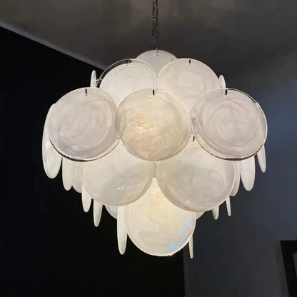 Murano Chandelier 36 White Disks - Zelno Lighting