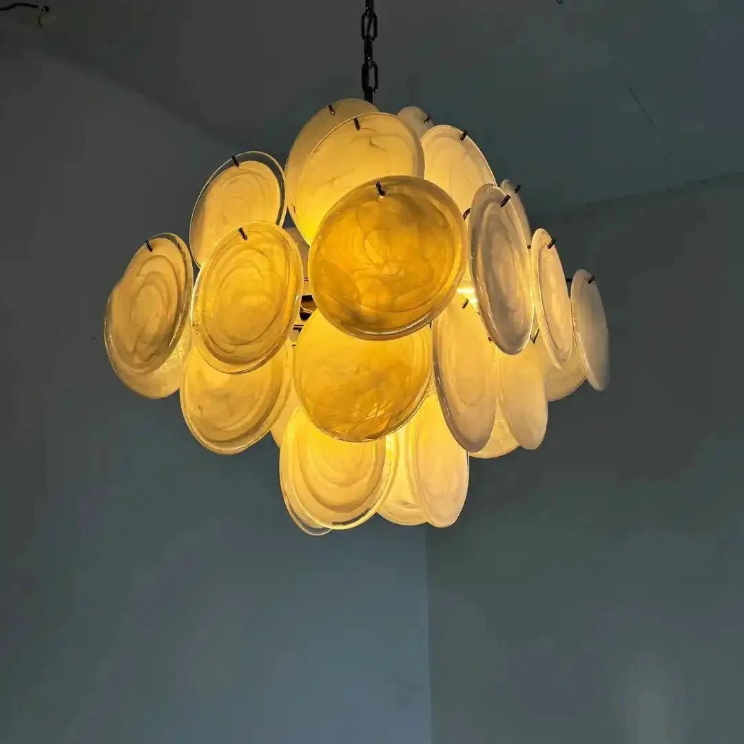Murano Chandelier 36 White Disks - Zelno Lighting