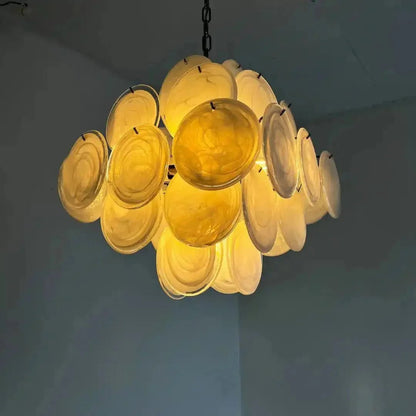 Murano Chandelier 36 White Disks - Zelno Lighting